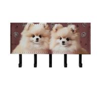 FekiLoot Pomeranians Puppies and Point Key Holder for Wall Sticker, No Drilling, Key Hooks with 5 Hooks Wall Mounted, Self Adhesive Keys Rack for Entry, Hallway, Living Room, Kitchen, Office