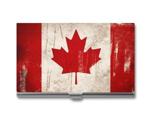 FekiLoot Porte-cartes de visite rétro avec drapeau du Canada unisexe - Étui magnétique pour cartes de visite - Pour les professionnels du bureau