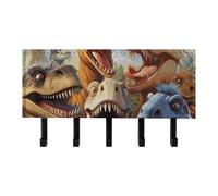 FekiLoot Porte-clés dinosaure à selfie pour adhésif mural, sans perçage, crochets à clés avec 5 crochets muraux, porte-clés autocollant pour entrée, couloir, salon, cuisine, bureau