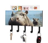 FekiLoot Porte-clés mignon bébé hippopotame pour adhésif mural, sans perçage, crochets à clés avec 5 crochets muraux, porte-clés autocollant pour entrée, couloir, salon, cuisine, bureau