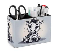 FekiLoot Porte-stylos drôle zèbre double compartiments en cuir PU boîte de rangement carrée organisateur de papeterie de bureau télécommande accessoires récipient pour la maison et le bureau
