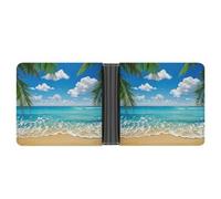 FekiLoot Portefeuille de plage hawaïen en cuir fin à deux volets, portefeuilles de capacité supplémentaire avec plusieurs emplacements pour cartes pour hommes Billfold