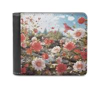FekiLoot Portefeuille floral Wildflower de grande capacité fin à deux volets avec plusieurs emplacements pour cartes en cuir PU pour homme