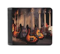 FekiLoot Portefeuille tendance en cuir fin pour guitare électrique avec plusieurs emplacements pour cartes et compartiments cachés