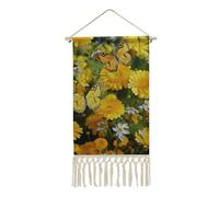 FekiLoot Poster à suspendre papillon jaune et marguerites avec pompon en lin et coton avec cadre en bois - Impression murale pour bureau, maison, chambre à coucher, salon