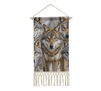 FekiLoot Poster Loups de différentes couleurs avec pompon en lin et coton à suspendre avec cadre en bois - Impression murale pour bureau, maison, chambre à coucher, salon