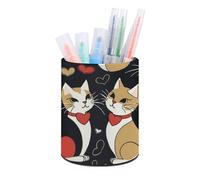 FekiLoot Pot à crayons rond antidérapant en cuir synthétique pour couple de chats - Organiseur de rangement personnalisé pour bureau, salle de classe, maison