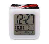 FekiLoot Réveil abstrait rouge et noir avec veilleuse pour chambre à coucher, réveil numérique intelligent, affichage LED, horloge avec 7 lumières d'ambiance colorées, minuterie de sommeil pour les