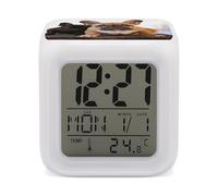 FekiLoot Réveil bouledogue français mignon avec changement de couleur numérique LED, réveil multifonction pour les dormeurs lourds, cube lumineux nocturne, horloge 7 couleurs pour table de chevet