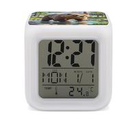 FekiLoot Réveil numérique Bear Crossing The River avec 7 couleurs changeantes - Réveil numérique - Écran LED - Décoration de chambre - Petites horloges numériques de chevet