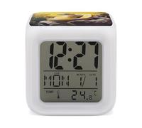 FekiLoot Réveil Python jaune et blanc avec veilleuse à 7 couleurs changeantes avec date et température, réveil numérique, affichage LED coloré, réveil, cadeau décoratif pour chambre à coucher