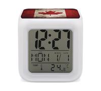 FekiLoot Réveil rétro drapeau du Canada avec veilleuse pour chambre à coucher, réveil numérique intelligent, affichage LED, horloge avec 7 lumières d'ambiance colorées, minuterie de sommeil pour les