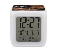 FekiLoot Réveil vintage avec lecteur de vinyle pour chambre à coucher, réveil numérique intelligent, affichage LED, horloge avec 7 lumières d'ambiance colorées, minuterie de sommeil pour les dormeurs