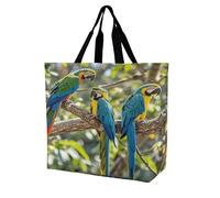 FekiLoot Sac d'épicerie motif perroquets colorés sur un arbre - Sac d'épicerie extra large - Sac de courses multifonction pliable et réutilisable pour le travail et les voyages