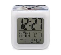 FekiLoot Samoyed in Snow Réveil avec veilleuse pour chambre à coucher Réveil numérique intelligent Affichage LED Horloge avec 7 lumières d'ambiance colorées Minuteur de sommeil pour les gros dormeurs