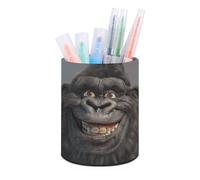 FekiLoot Smiling Gorilla Porte-stylos rond antidérapant en cuir synthétique pour pinceaux de maquillage pour bureau, salle de classe, maison