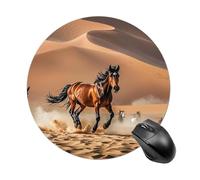 FekiLoot Tapis de souris rond avec base en caoutchouc antidérapant - Motif chevaux qui courent dans le désert - Pour homme et femme - 19,8 x 20,8 cm - Portable et étanche - Pour bureau, ordinateur