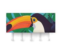 FekiLoot Toucan Porte-clés adhésif mural, sans perçage, crochets à clés avec 5 crochets muraux auto-adhésifs pour entrée, couloir, salon, cuisine, bureau