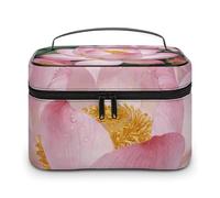 FekiLoot Trousse de maquillage multifonction transparente avec motif lotus avec rosée et fermeture éclair - Grande trousse de toilette de voyage avec compartiments et poignée - Portable et étanche