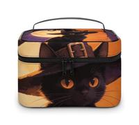 FekiLoot Trousse de toilette multifonction avec motif chat noir avec chapeau de sorcière pour Halloween, trousse de maquillage avec fermeture éclair, grande trousse de toilette de voyage avec