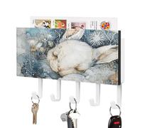 FekiLoot Un lapin endormi porte-clés mural en cuir synthétique adhésif avec 5 crochets - Support de rangement décoratif pour clés - Organisateur de courrier - Décoration pour entrée, couloir, bureau