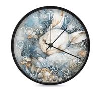 FekiLoot Une horloge murale ronde en forme de lapin endormi, silencieuse, sans tic-tac, fonctionne à piles, horloge murale moderne décorative pour cuisine, maison, bureau, salon, chambre à coucher