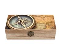 FekiLoot Vieille boussole Boîte de rangement en bois avec couvercle à charnière - Boîte à souvenirs rustique pour travaux manuels, photos, cadeaux, décoration de maison et de bureau