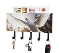 FekiLoot White Dove Flying in The Sun Porte-clés mural en cuir synthétique avec 5 crochets décoratifs pour clés, courrier décoratif pour entrée, couloir, bureau, cuisine Noir
