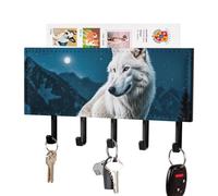 FekiLoot Wolf in the Misty Porte-clés mural en cuir synthétique avec 5 crochets décoratifs pour clés, courrier décoratif pour entrée, couloir, bureau, cuisine Noir