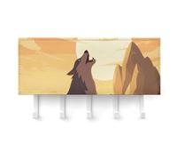 FekiLoot Wolf Porte-clés adhésif mural sans perçage avec 5 crochets pour clés à fixer au mur, pour entrée, couloir, salon, cuisine, bureau