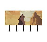 FekiLoot Wolf Porte-clés adhésif mural sans perçage avec 5 crochets pour clés à fixer au mur, pour entrée, couloir, salon, cuisine, bureau
