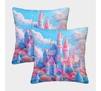 FELASBUID Castle Fantasy - Style de Conte de fées rêveux Housse Coussin 2 Pièces Available All Seasons Taie d'oreiller Decoratif Housses De Coussin pour Canapé LiterieCanapé 45x45cm