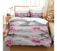 FELASBUID Cerises japonaises 3D Imprimée Parure De Lit 3Pcs Microfibre Housse De Couette avec Taie d'oreiller Enfants Adolescents avec Fermeture Éclair Single（140x200cm）