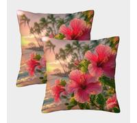 FELASBUID Hibiscus Flowers-Tropical Sunset Style Housse Coussin 2 Pièces Available All Seasons Taie d'oreiller Décor Confortable Housses De Coussin pour Canapé LiterieCanapé 45x45cm