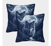 FELASBUID Le Loup au Clair de Lune Housse Coussin Lot De 2 Animaux Canapé Taie d'oreiller DécoSourision Housses Coussins pour Salon Maison De Campagne 50x50cm