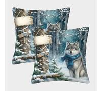 FELASBUID Loup Housse Coussin Lot De 2 Animaux Canapé Taie d'oreiller Décor Confortable Housses Coussin pour Canapé LiterieCanapé 50x50cm