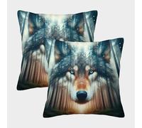 FELASBUID Loup Housse Coussin Lot De 2 Animaux Canapé Taie d'oreiller Décorative Housses Coussin pour Salon Maison De Campagne 50x50cm