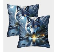 FELASBUID Loup Housse Coussin Lot De 2 Animaux Canapé Taie d'oreiller Décorative Housses Coussins Canapé Chaise Lit Jardin Chambre 45x45cm