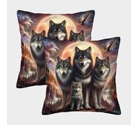 FELASBUID Loup Housse Coussin Lot De 2 Animaux Canapé Taie d'oreiller Décorative Housses Coussins pour Canapé LiterieCanapé 45x45cm
