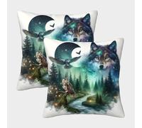 FELASBUID Loup Housse Coussin Lot De 2 Animaux Canapé Taie d'oreiller Décorative Taies d'oreiller pour Salon Maison De Campagne 40x40cm