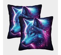 FELASBUID Loup Housse Coussin Lot De 2 Animaux Canapé Taie d'oreiller Décorative Taies d'oreiller pour Salon Maison De Campagne 50x50cm