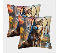 FELASBUID Loup Housse Coussin Lot De 2 Animaux Taie d'oreiller Décoratif Carrées Housses Coussin pour Canapé LiterieCanapé 45x45cm
