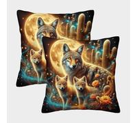 FELASBUID Loup Housse Coussin Lot De 2 Animaux Taie d'oreiller Décoratif Carrées Taies d'oreiller Salon pour Chambre Famille 45x45cm