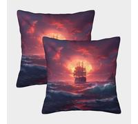 FELASBUID Sailboat at Sunset-Fantasy Ocean Scene Housse Coussin 2 Pièces Available All Seasons Taie d'oreiller Décor Confortable Housses De Coussin Salon Et Lit Protecteurs