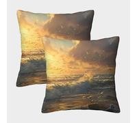 FELASBUID Seagulls Flying-Ocean Sunset Scene Housse Coussin 2 Pièces Available All Seasons Taie d'oreiller Decoratif Housses Coussin pour Canapé LiterieCanapé 40x40cm