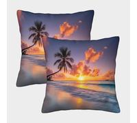FELASBUID Sunset Beach Scene-Tropical Sunset Style Housse Coussin 2 Pièces Available All Seasons Taie d'oreiller Decoratif Housses De Coussin pour Salon Maison De Campagne 40x40cm