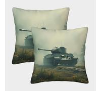 FELASBUID Tank Militaire - scène de Guerre Vintage Housse Coussin 2 Pièces Available All Seasons Taie d'oreiller Décor Confortable Housses Coussins Salon pour Chambre Famille 40x40cm