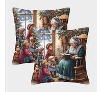 FELASBUID Temps de l'histoire de Noël Housse Coussin 2 Pièces Disponible Toutes Les Saisons Taie d'oreiller Decoratif Taies d'oreiller Salon Et Lit Protecteurs