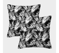 FELASBUID TropicalLeafPattern-BlackWhiteGraphicStyle Housse Coussin 2 Pièces Available All Seasons Taie d'oreiller Decoratif Taies d'oreiller Salon Et Lit Protecteurs