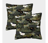FELASBUID Véhicules Militaires - Dessin animé Army Design Housse Coussin 2 Pièces Taie d'oreiller Décoratif Carrées Taies d'oreiller pour Salon Maison De Campagne 45x45cm